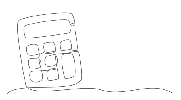Vector illustration of Calculator One line drawing isolated on white background