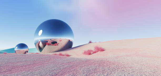 istock 3d Render, Abstract Surreal pastel landscape background with arches and podium for showing product, panoramic view, Colorful dune scene with copy space, blue sky and cloudy, Minimalist decor design 1793238370