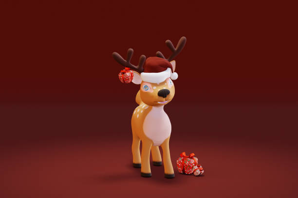 istock Cute cartoon Deer with gift in Santa hat. 3d render 1793238474