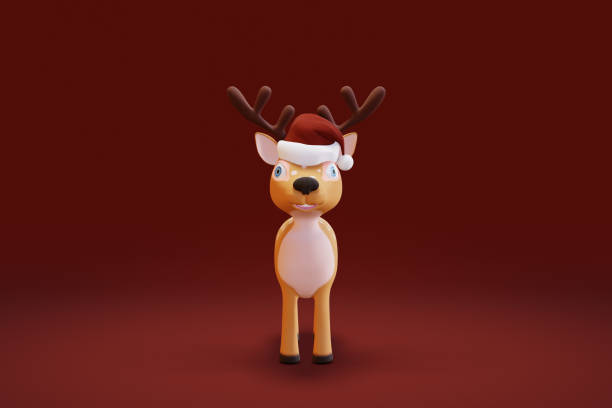 istock Cute cartoon Deer with gift in Santa hat. 3d render 1793238478