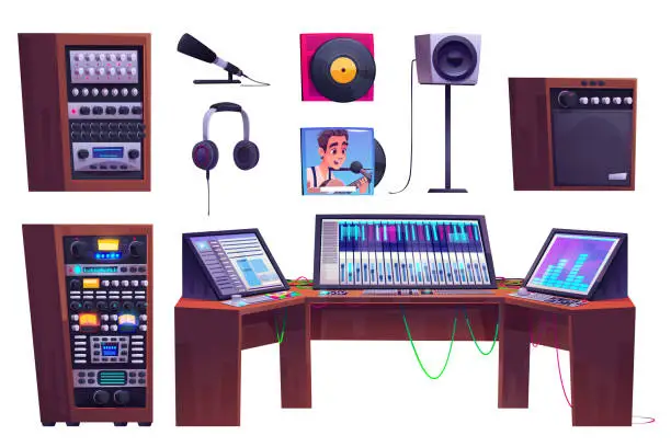 Vector illustration of Music sound record studio room cartoon vector