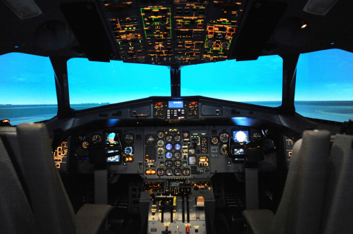 Inside the cockpit of A Flight Simulator,