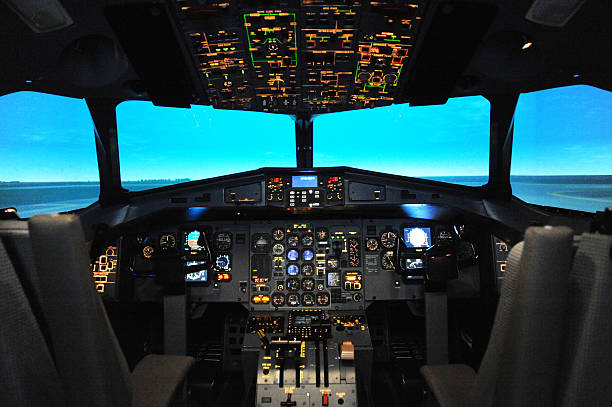 Cockpit of A Flight Simulator Inside the cockpit of A Flight Simulator, flight instruments stock pictures, royalty-free photos & images