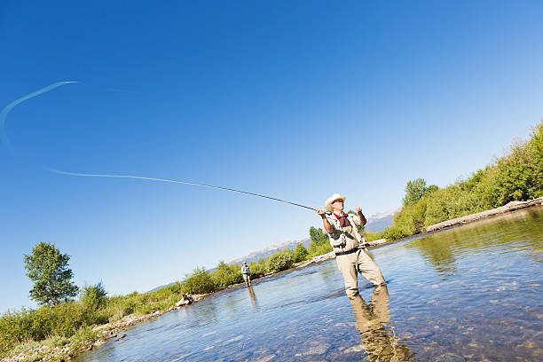 istock Fly fisherman casting line in river on sunny day 179326471