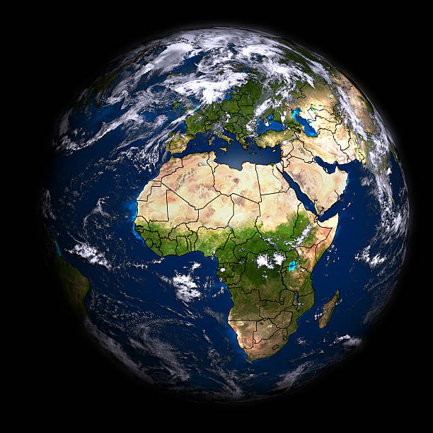 Global aerial view showing geographical boundaries