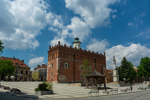 Royal City of Sandomierz. The market square with the town hall without people.
