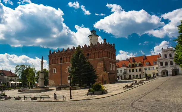 Royal City of Sandomierz. The market square with the town hall without people.