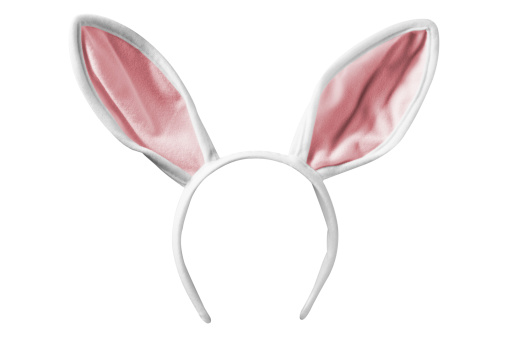 Pink and white fancy dress rabbit ears on a white background with clipping path