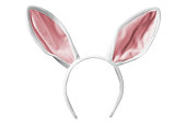 Pink and white fancy dress rabbit ears on white