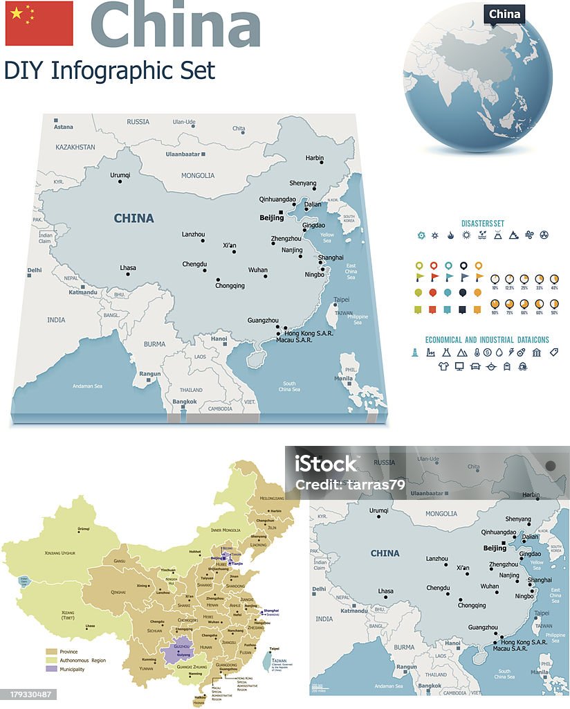 China cartes avec des marqueurs - clipart vectoriel de Accident et désastre libre de droits