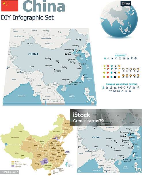 China Cartes Avec Des Marqueurs Vecteurs libres de droits et plus d'images vectorielles de Accident et désastre - Accident et désastre, Blanc, Bleu