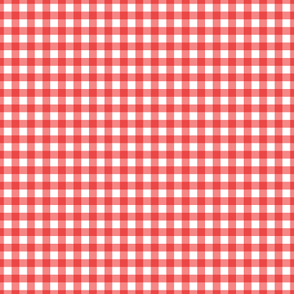Red and white checked tablecloth pattern, plaid gingham for picnic. Carefully layered and grouped for easy editing. This illustration is designed to make a smooth seamless pattern if you duplicate it vertically and horizontally to cover more space.
