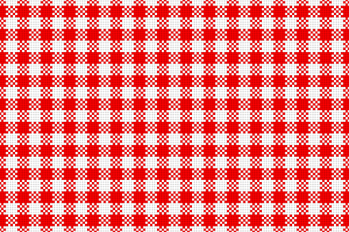 Red and white checked tablecloth pattern, plaid gingham for picnic. Carefully layered and grouped for easy editing. This illustration is designed to make a smooth seamless pattern if you duplicate it vertically and horizontally to cover more space.