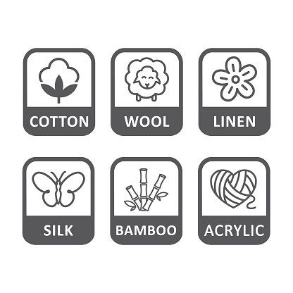 Vector set of linear icons and badges for natural fabric.