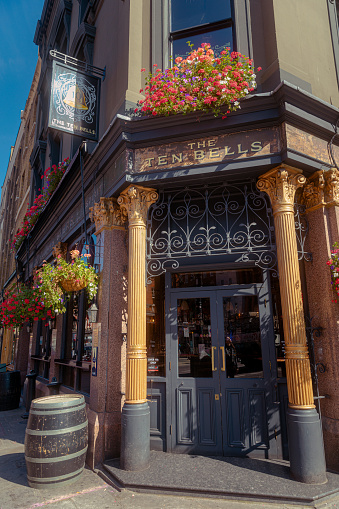 September 17, 2022: The exterior of the Ten Bells public house, Spitalfields, London. Made famous as the tavern frequented by Jack the Ripper and his victims