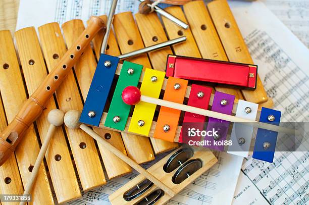 Kids Instruments Stock Photo - Download Image Now - Tambourine, Xylophone, Flute - Musical Instrument