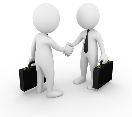 3D Design element : 2 businessmen shaking hands for agreement