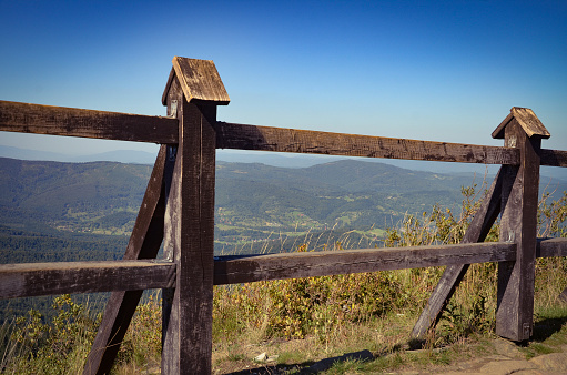 A fence and a bench on Sokolica in the Żywiec Beskids