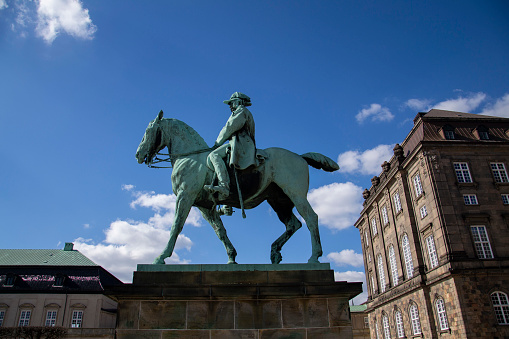 The equestrian statue of king Frederick VII in front of Christiansborg, Copenhagen, Denmark