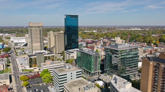 Leftward Tracking Aerial Shot of Downtown Lexington on Sunny Day
