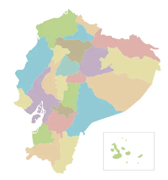 Vector illustration of Vector blank map of Ecuador with provinces and administrative divisions. Editable and clearly labeled layers.
