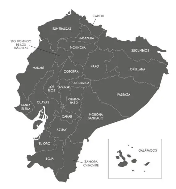 Vector illustration of Vector map of Ecuador with provinces and administrative divisions. Editable and clearly labeled layers.