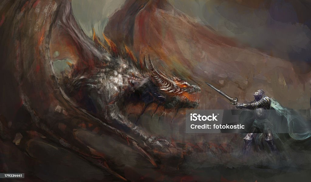 knight fighting the dragon brave knight fighting with the dragon Dragon stock illustration