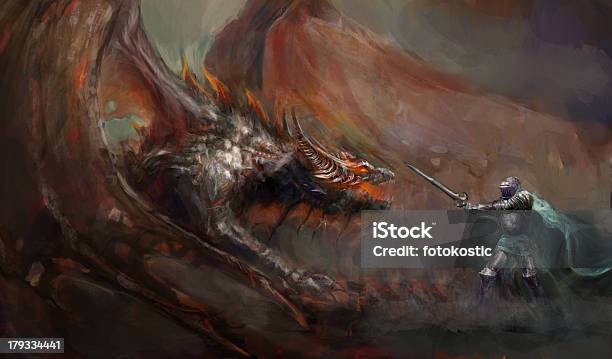 Knight Fighting The Dragon Stock Illustration - Download Image Now - Dragon, Knight - Person, Fantasy