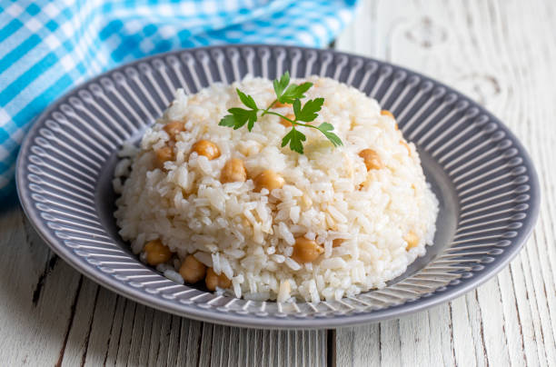 istock Turkish Rice with chickpea served, Turkish name; Nohutlu pilav or pilaf 1793360337
