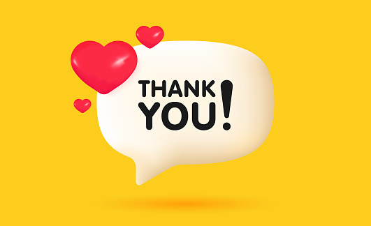 Thank you bubble. Flat, yellow, heart icons, thank you icon. Vector icon