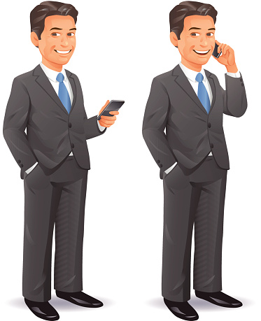 A young businessman with a cell phone, isolated on white. EPS 8, fully editable, grouped and labeled in layers. 