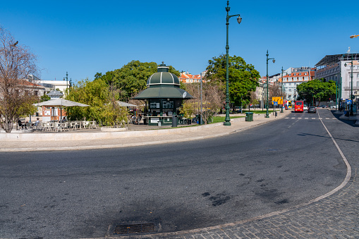 Street scene of Cais do Sodré , Lisbon, Portugal.