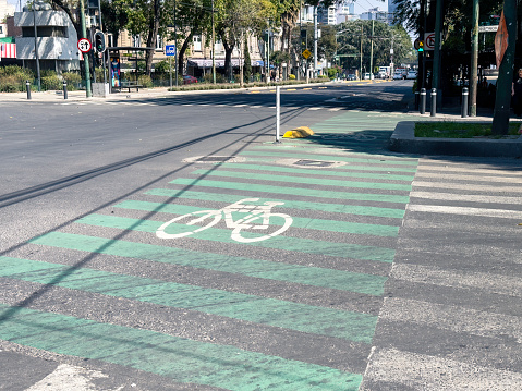 Bicycle lane in Mexico City financial district, La Condesa neighborhood