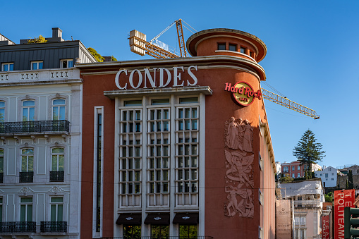 CONDES building. Street scene of the Avenida da Liberdade - Av. da Liberdade,  Lisbon, Portugal.