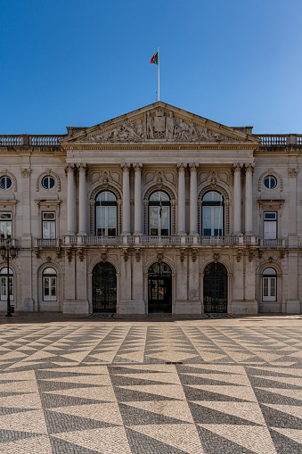 The view of Municipal Square and the City Hall building, Lisbon, Portugal.