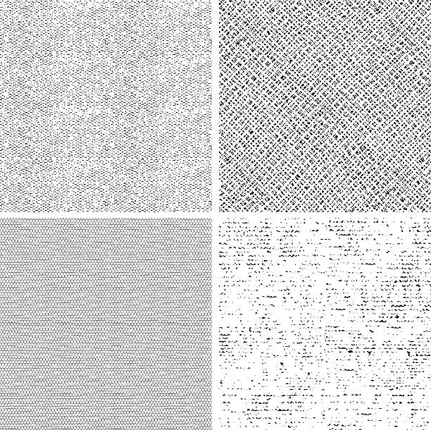 4 つのシームレスなブラックとホワイトのファブリックパターン - linen textile backgrounds textured点のイラスト素材／クリップアート素材／マンガ素材／アイコン素材