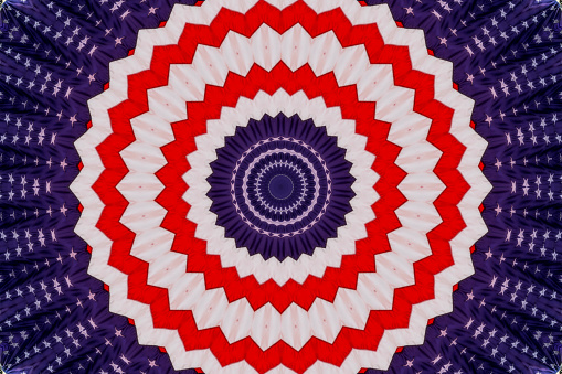 Radially symmetrical kaleidograph generated from a USA flag photograph