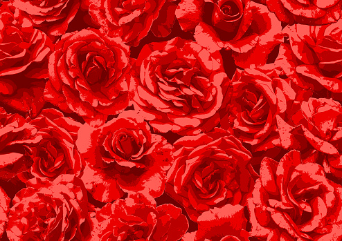 Seamless red roses and peonies botanical floral valentines day florist background