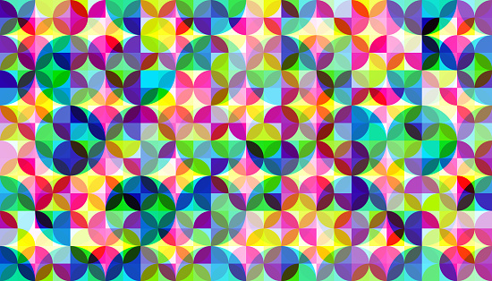 Seamless multicolored abstract circle grid shapes pattern vector background vector illustration. Abstract representation of racial or sexual diversity