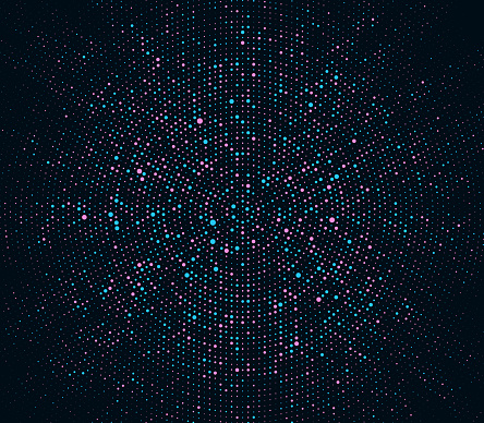 Abstract social media pink and blue data information digital half tone dots radial gradient vector illustration