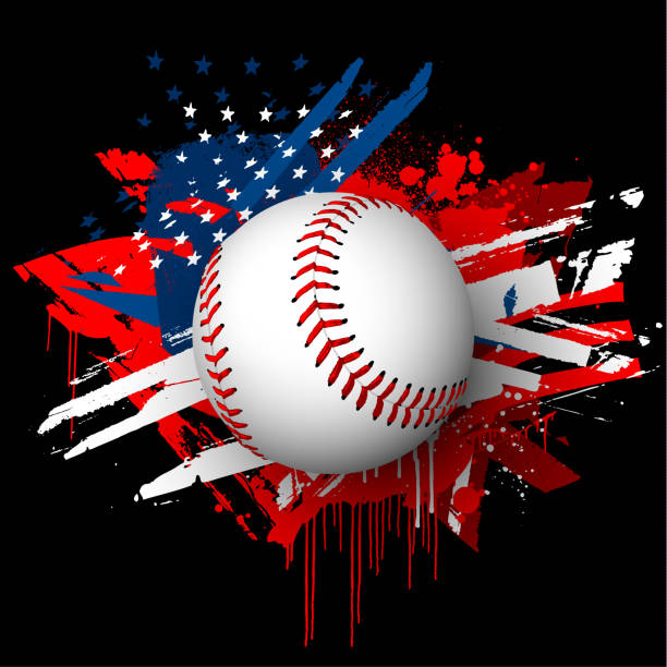 illustrations, cliparts, dessins animés et icônes de affiche grunge de baseball usa - baseball sport vector illustration and painting