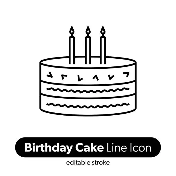 Vector illustration of Birthday Cake Line Icon. Editable Stroke Vector Icon.