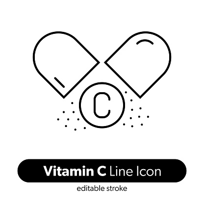 Vitamin C Line Icon. Editable Stroke Vector Icon.