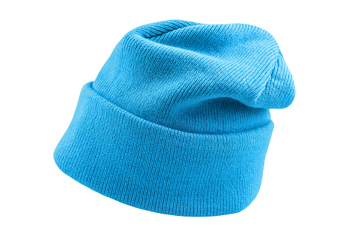 1 blue woolen cap isolated on white  background