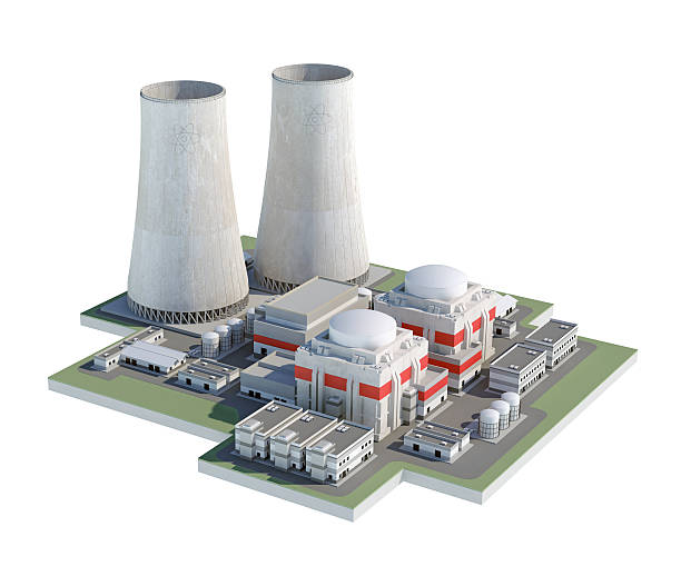 핵 원자력 발전소, 흰색 바탕에 흰색 배경 - nuclear power station construction uranium energy 뉴스 사진 이미지