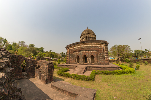 Ornately carved terracotta Hindu temple constructed in the 17th century Radhashyam mandir at bishnupur,west bengal India.