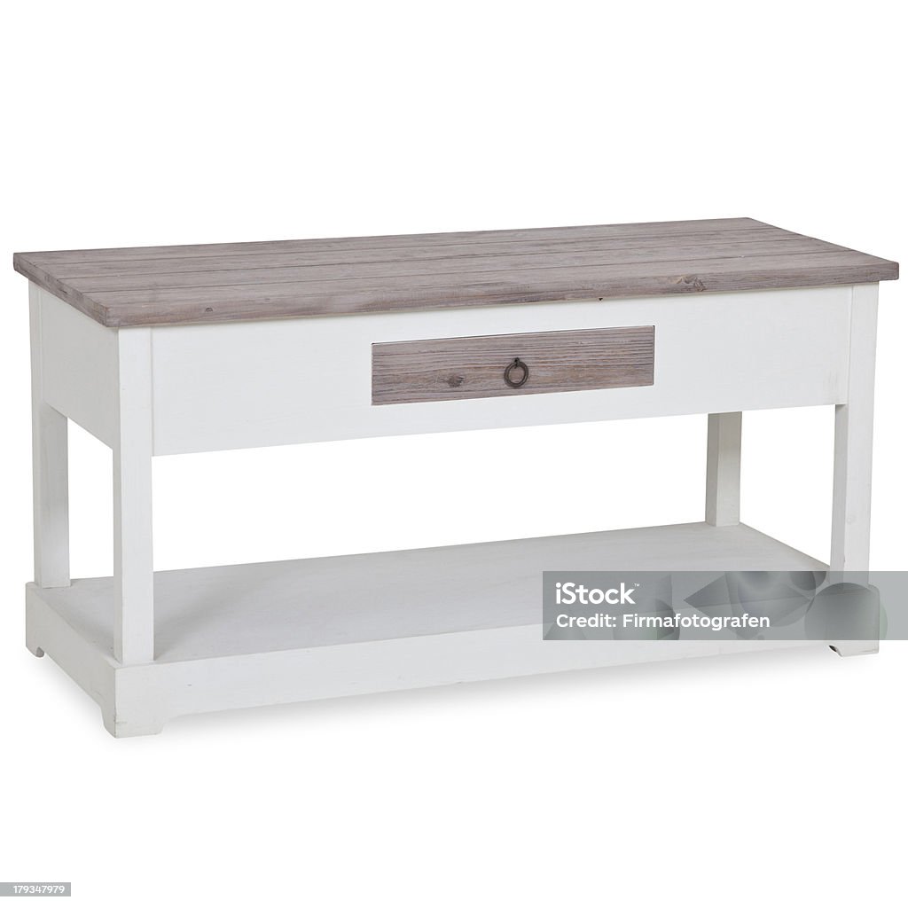 Old Fashion Console Table With Drawers Isolated End Table with path for easy removal of the shadow. Color Image Stock Photo
