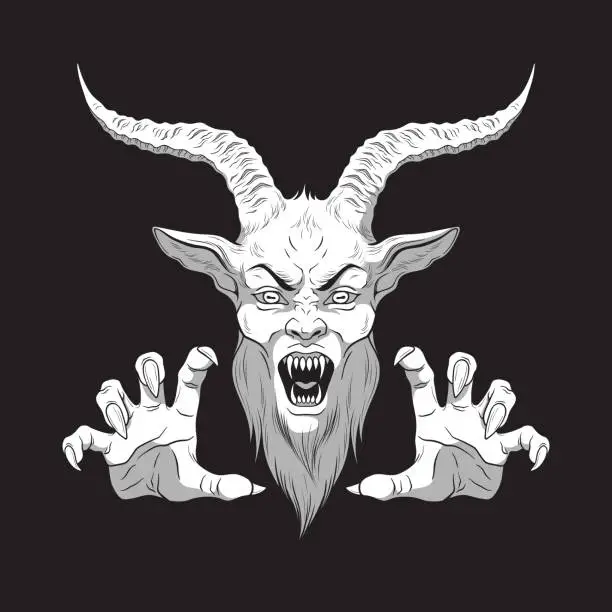 Vector illustration of Krampus horned demon who scares naughty children isolated vector illustration