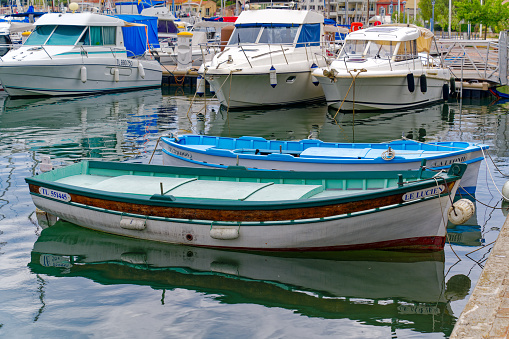 Haugesund Marina, Norway.  There are a variety of leisure craft in the marina.