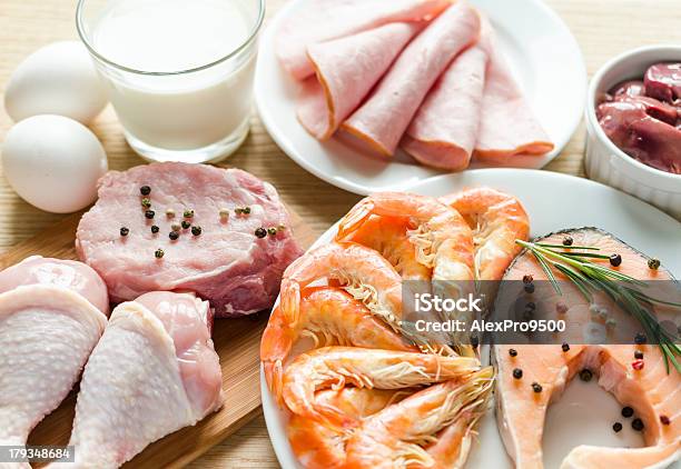 Various Ingredients Essential To A High Protein Diet Stock Photo - Download Image Now